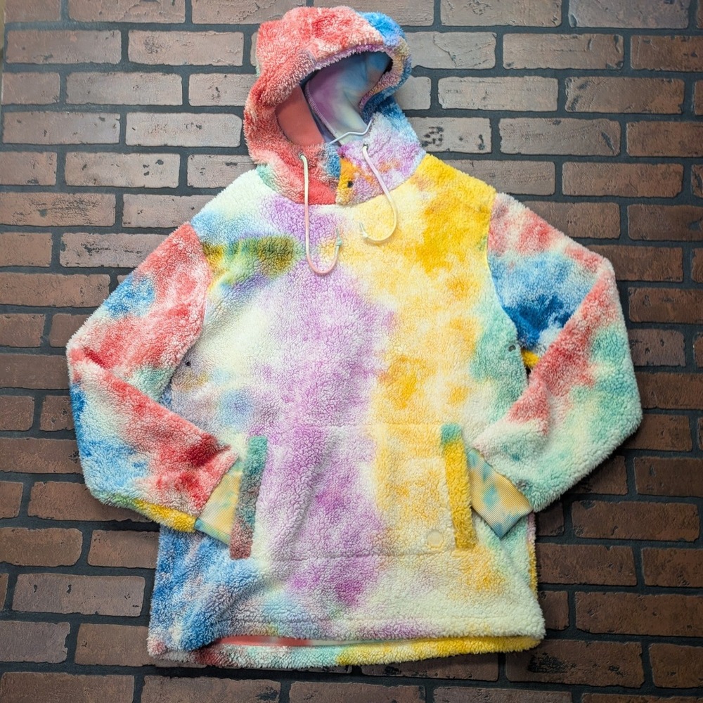 Empyre Men's M Tie-Dye Fleece Pullover Hoodie Oversized Snap Collar Kangaroo